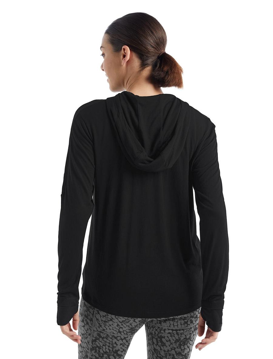 Bluzy Z Kapturem Icebreaker Cool-Lite™ Merino Long Sleeve Damskie Czarne | PL 1278SGLO